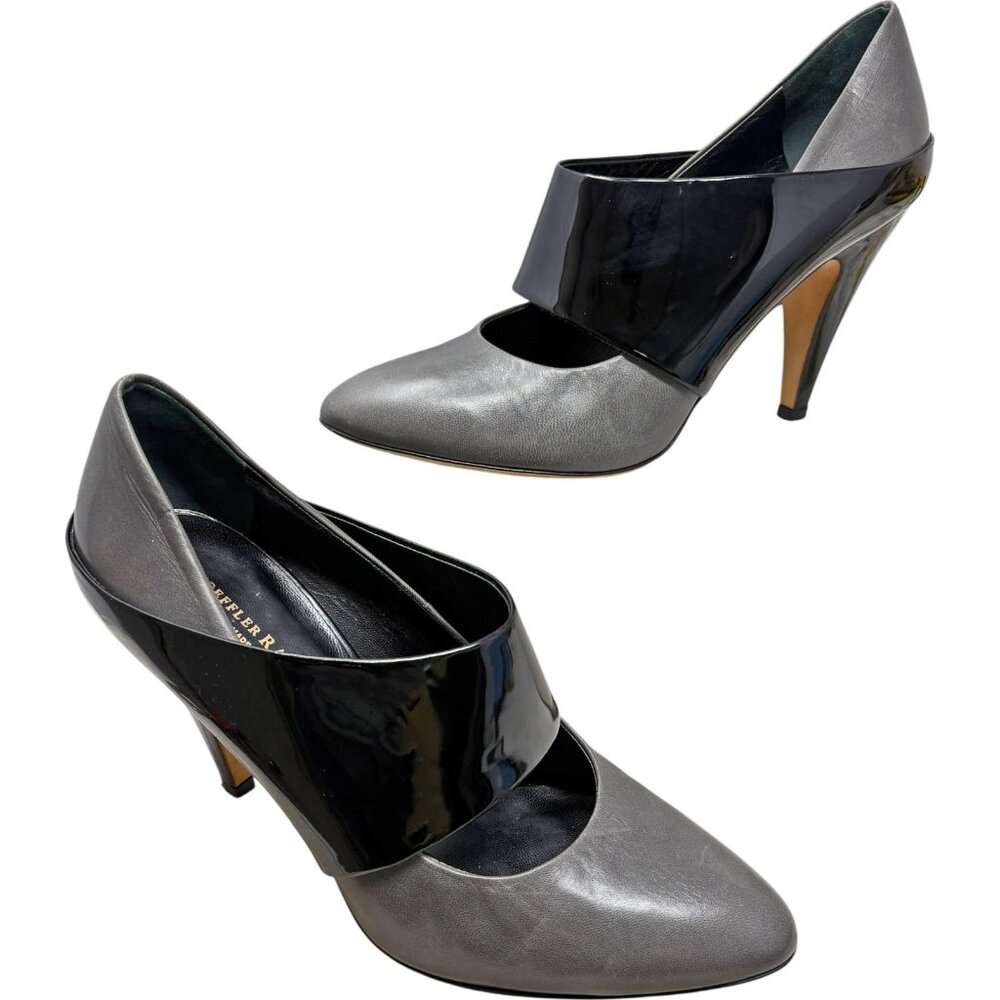 Loeffler Randall Gray Leather Black Patent Leather‎ Colorblock Heels